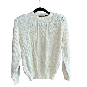 Vintage Bonney & Gordon Men's 100% Cotton Ivory Cable Knit Crewneck Sweater  